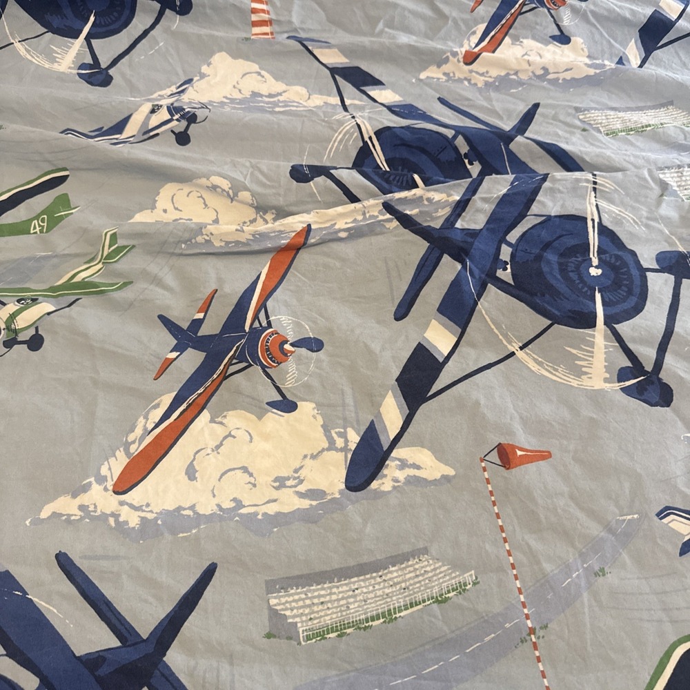 Pottery Barn Kids Preppy Planes Full/Queen Duvet Cover RARE 2016 Release EUC